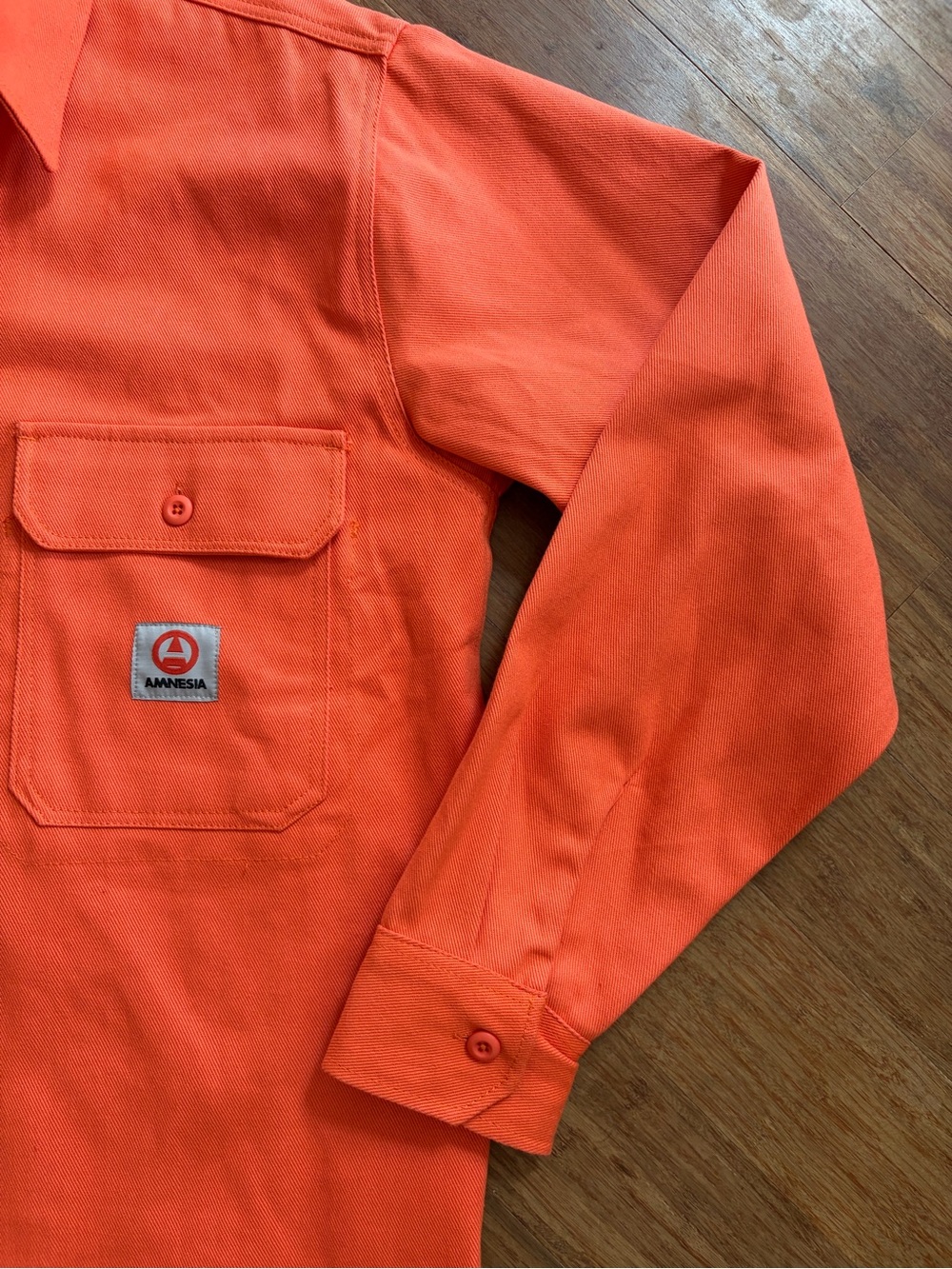 Amnesia Offline Mens Heavyweight Cotton Twill Overshirt Jacket Orange Medium - Picture 3 of 6